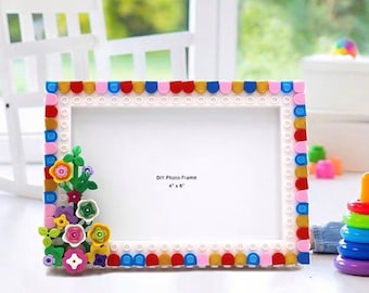 Lego Compatible Photo Frame | 4x6 Brick Display Frame for Desk or Shelf