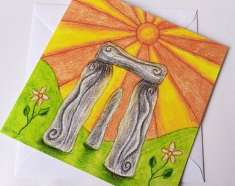 Solstice Henge Greeting Card, Summer Solstice Card, Pagan Greeting Card, Litha Card,  Printed Art Card, Stonehenge, Pagan Birthday