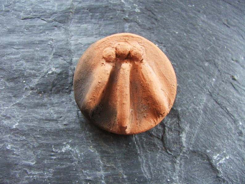 Smoke Fired Ceramic Terracotta Awen Brooch Pin, Unisex Brooch Pin, Sculptural Brooch Pin, Awen Jewellery, Pagan Pin, Druid Pin image 1