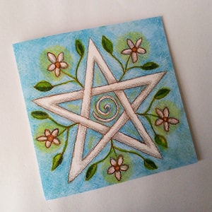 Flower Pentacle Greeting Card, Pentagram Card, Pagan Greeting Card, Wiccan Greeting Card,  Printed Art Card, Goddess Card, Pagan Birthday