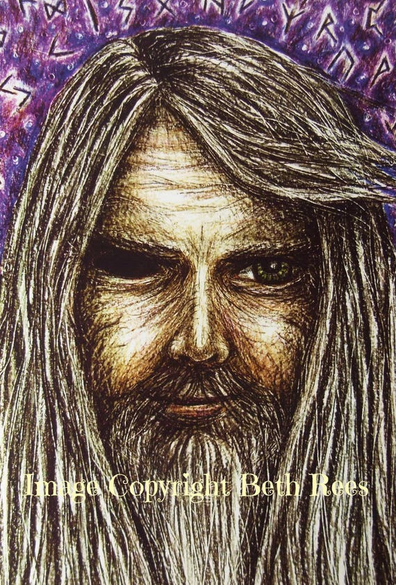 Odin Greeting Card, Norse Card, Pagan Greeting Card, Blank Card, Birthday Card,  Printed Art Card, Eco Card, Asatru Art Card, Heathen