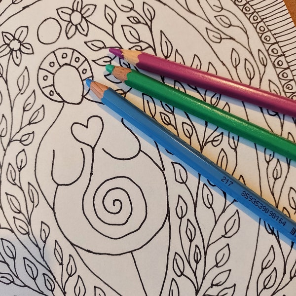 Printable Goddess Coloring Page, Pagan Coloring Page, Pagan Printable, Flower Goddess, Earth Goddess, Wellbeing, Relaxation, Mindfulness
