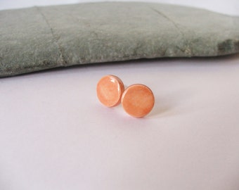 Ceramic Pottery Small Stud Earrings, Post Earrings, Everyday Earrings, Orange Jewelry, Orange Studs, Simple Studs, Stainless Steel Posts