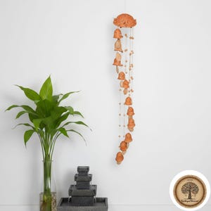 Handmade Terracotta Bird Wind Chime | 11-Bell Indian Pottery, 115cm