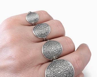 Phaistos Disc Ring – Ancient Greek Sterling Silver Ring, Minoan Jewelry, Handmade in Greece