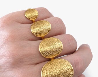 Phaistos Disc Ring, Gold Plated Sterling Silver, Minoan Ancient Greek Jewelry