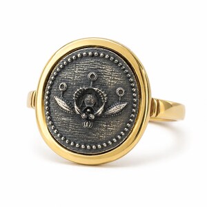 Minoan Bee Ring, 925 Sterling Silver with Gold-Plated Frame, Ancient Greek Jewelry, Bee of Malia Two-Tone Statement Ring
