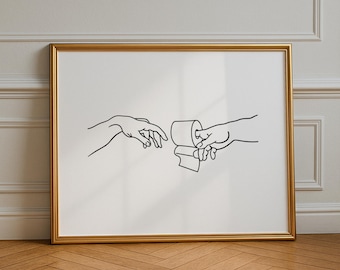Funny Bathroom Line Art Print Michelangelo Toilet Paper Decor Printable Toilet Humor