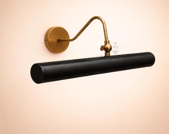 Handcrafted Raw Brass Mid-Century Black color Modern Italian Picture Light, Art Display Adjustable Handmade Wall Sconce For Display & Decor