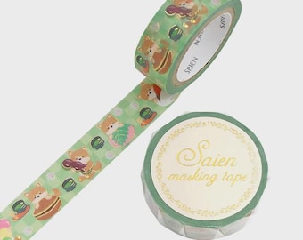 SAIEN Washi Tape - Shiba & Matcha sweets(Gold Foiled)