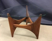 Single Sculptural Wood Adrian Pearsall End Table With Guitar Pick Original Glass Gorgeous Condition Mid Century