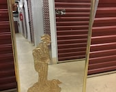 GOLDEN LADY Seventies Eglomise Woman Vertical Mirror With Metal Frame Chinoiserie Hollywood Regency