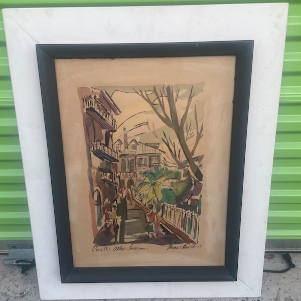 Mid Century Pirates Ally 1957 New Orleans Signed Vintage Original Watercolor Unusually Framed