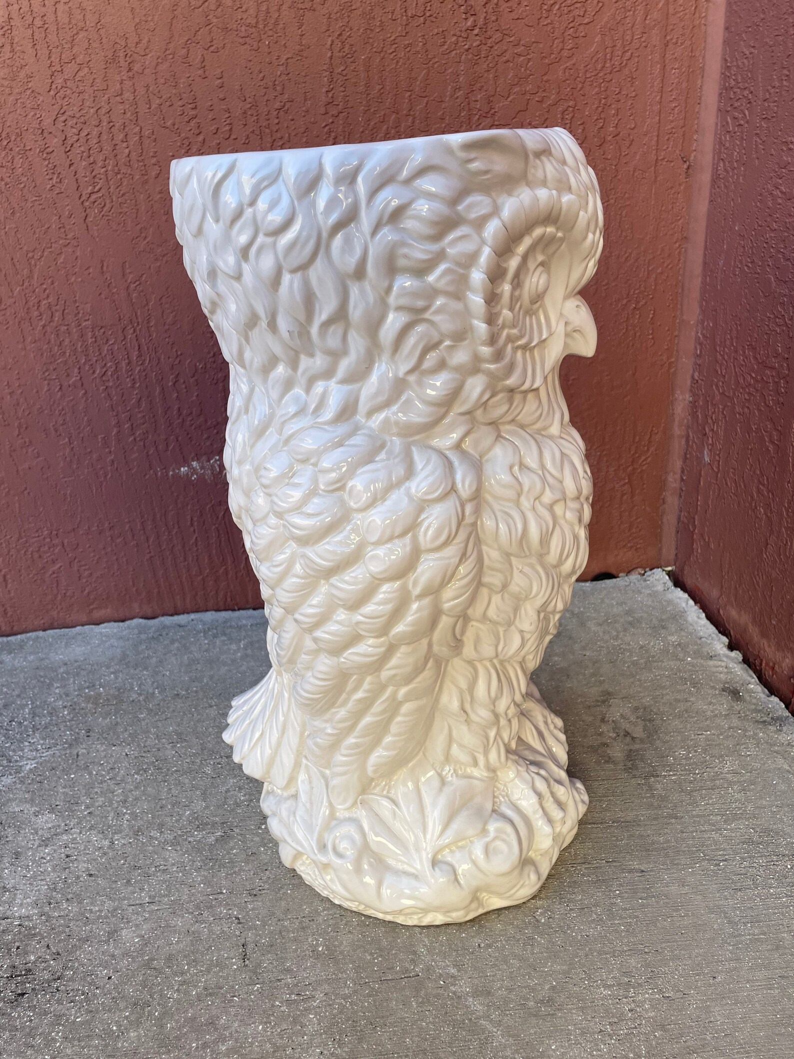 Made In Italy True White Glazed Ceramic Owl Umbrella Stand / Etsy