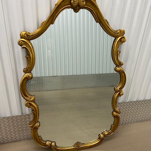 Vintage Gilt Wood 50&quot; Tall Carved Roses Elegant Feminine Mirror