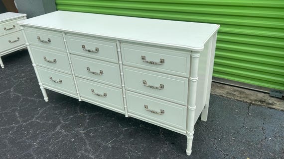 SHIPPING INCLUDED True White Faux Bamboo 9 Drawer Dresser Pretty Hardware -  Etsy
