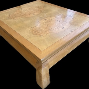 Large Henredon Scene Two 1970s Asian Burl Ming Coffee Table Beautiful Matched Grains