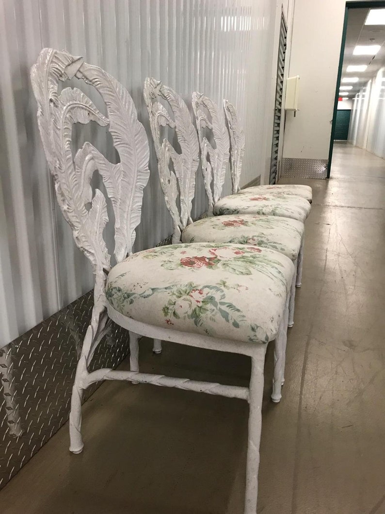 Aluminum White Banana Leaf Dining Patio Chairs GOING BANANAS Draper Greenbrier Style Palm Beach Chic