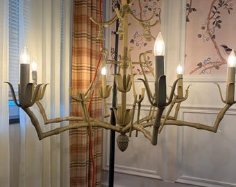 Massive 6 Light Pagoda Faux Bamboo Chandelier With Bells  33 x 46