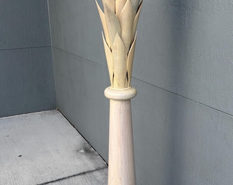 Vintage All Wood Carved Palm Leaf Lamp 66 1/2 Inches Tall