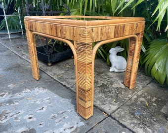 Single Wrapped Rattan Rectangular End Table