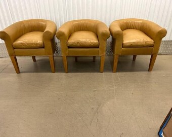 SOLD Vintage Pair Ralph Lauren Labelled Leather Barrel Chairs