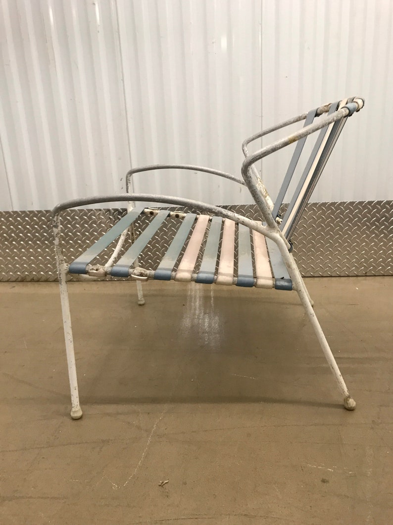Unique Set Of 4 Mid Century Modern Metal Patio Chairs With Strapping