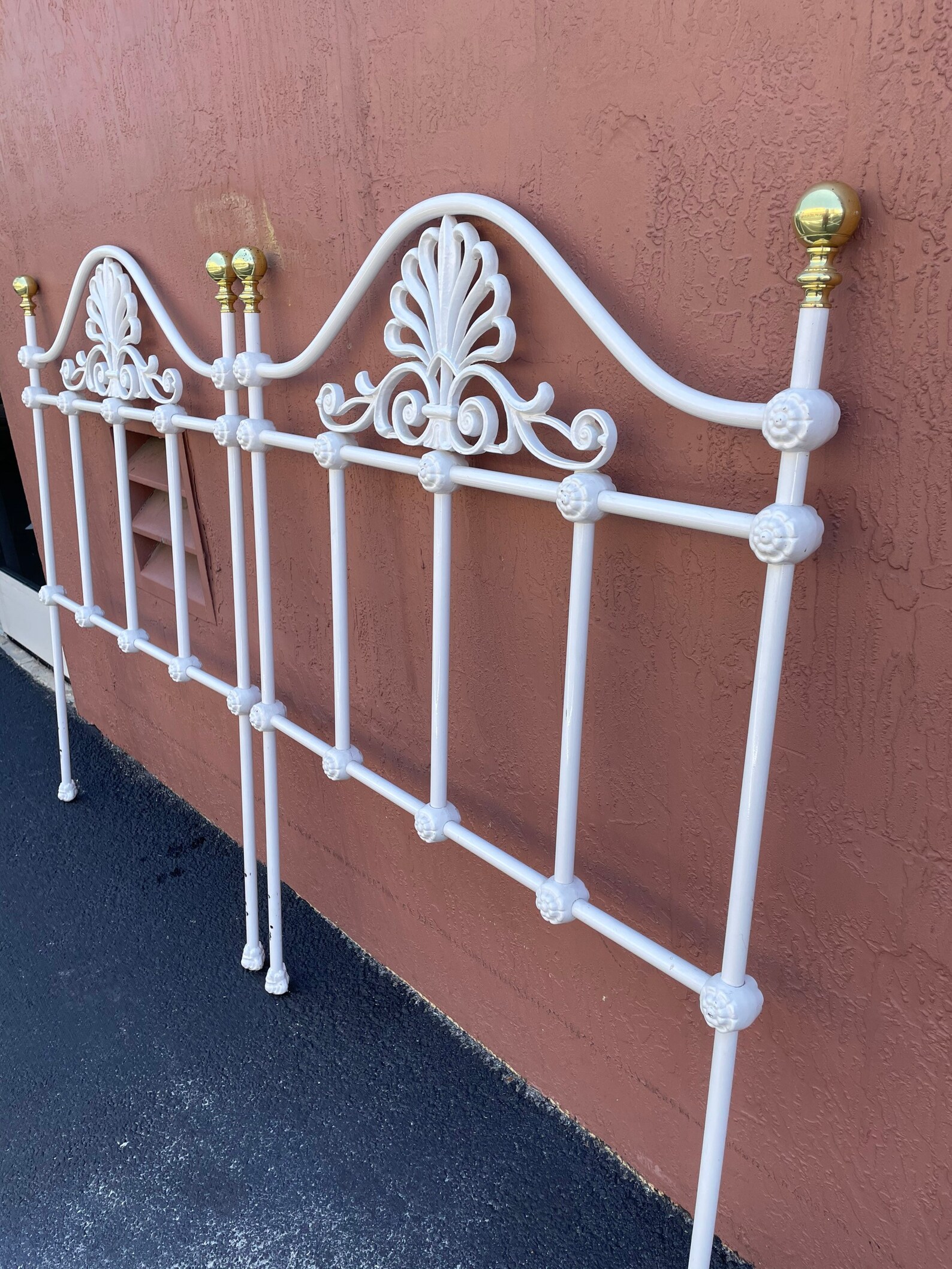Pair Of White Seashell Twin Iron Headboards With Gold Ball Etsy