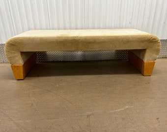 Unique Upholstered Waterfall Bench With Birds Eye Maple Legs