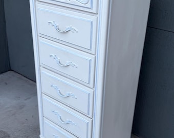 Vintage 6 Drawer True White Blue Trim Lingerie Chest VERY CLEAN