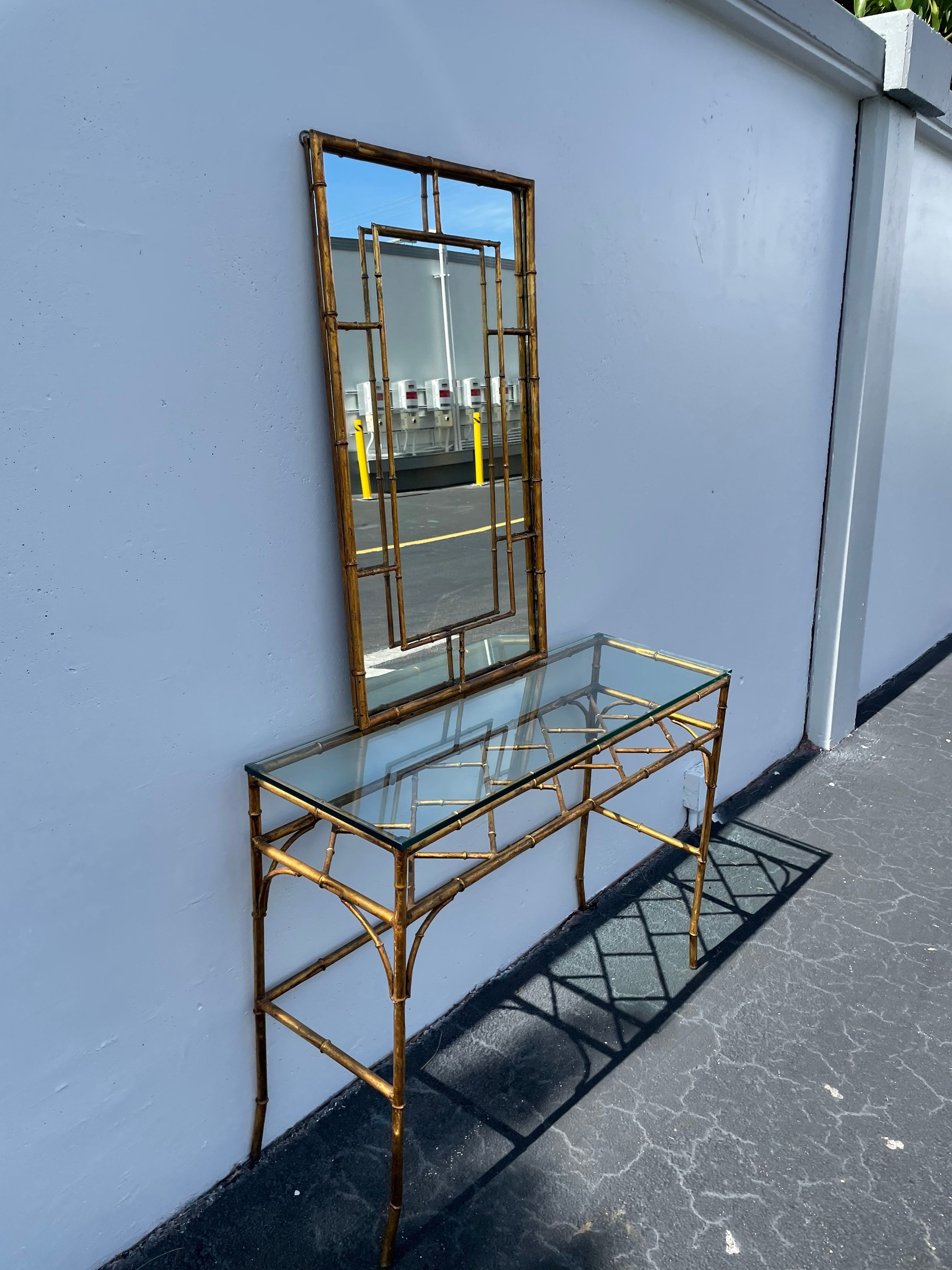 アンティーク雑貨 m13261010 Chinese Chippendale Faux Bamboo Console With Mirror Gold