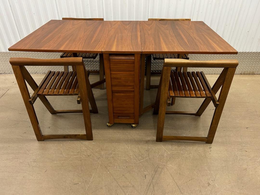 ON HOLD Folding Rolling Mid Century Drop Leaf Dining Table