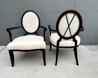 PAIR Barbara Barry Baker X Detail Oval Back Dining Arm Chairs  2 PAIRS Available