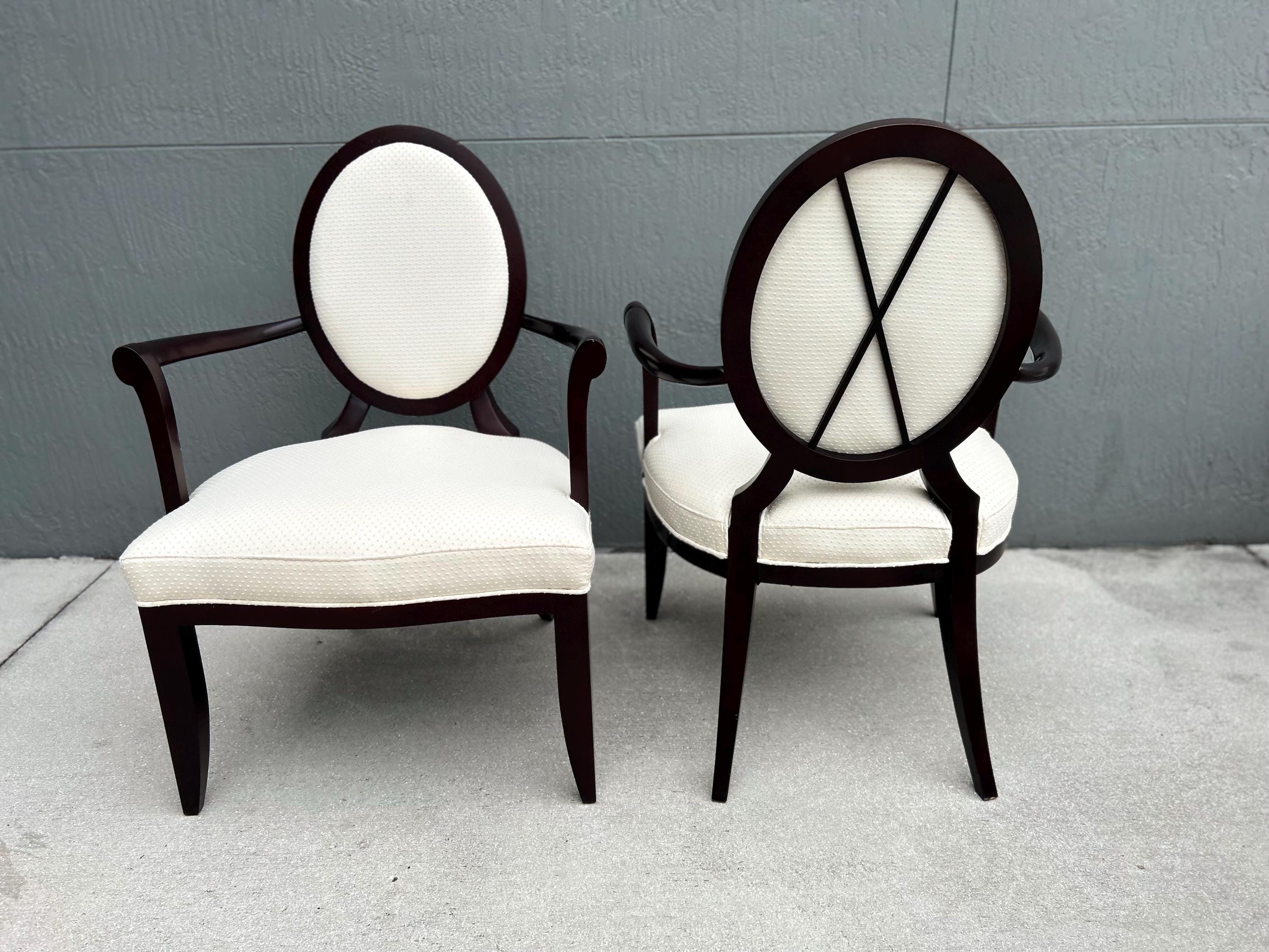PAIR Barbara Barry Baker X Detail Oval Back Dining Arm Chairs 2