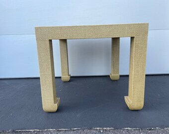 Vintage Ming Style Asian Grass Cloth Square End Table Side Table  Chinoiserie Chic Hollywood REgency