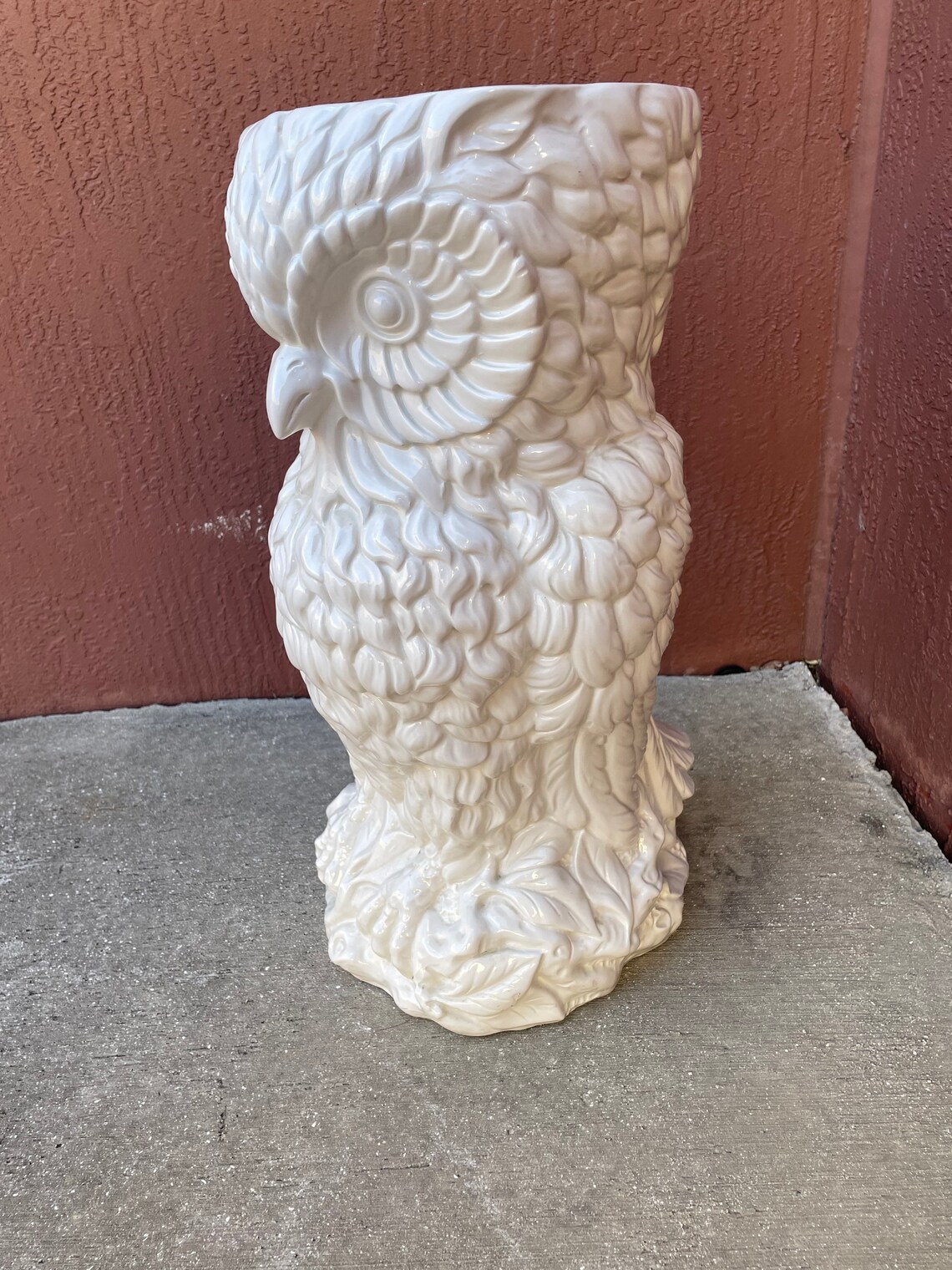 Made In Italy True White Glazed Ceramic Owl Umbrella Stand / Etsy
