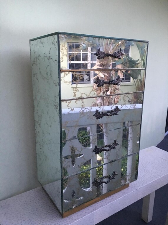 Antique All Mirror 5 Drawer French Cabinet Chest Antique All Mirror 5 Drawer French
