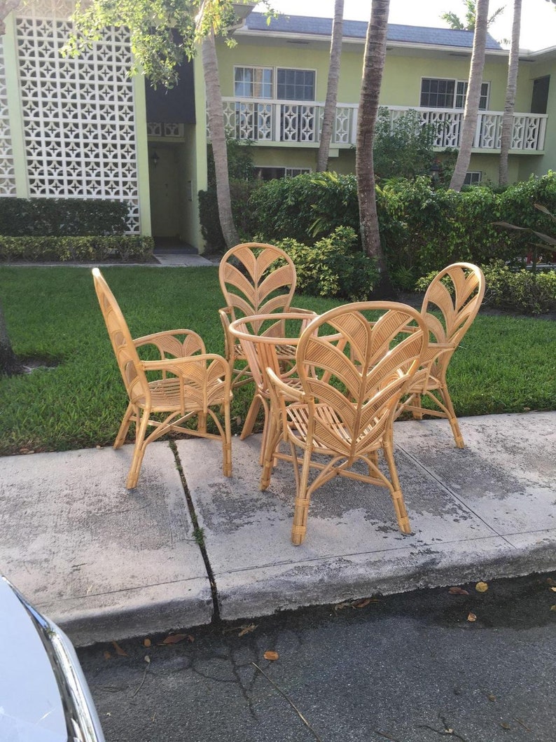 Set Of 4 Palm Frond Arm Chairs Entirely Leather Wrapped With Etsy