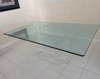 Stacked Modern Lucite Dining Table Base With Glass Top 72 x 42 Stunning Condition