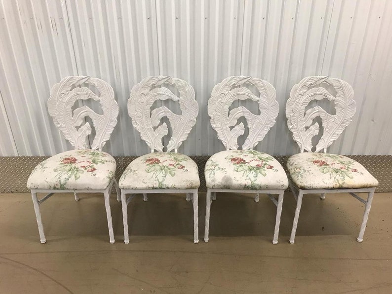 Aluminum White Banana Leaf Dining Patio Chairs GOING BANANAS Draper Greenbrier Style Palm Beach Chic