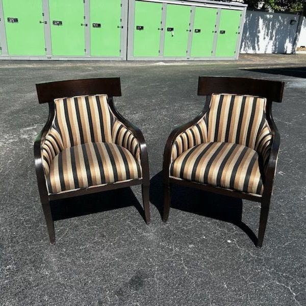 Pair Of Brown Wood Klismos Style Armchairs Usable Upholstery