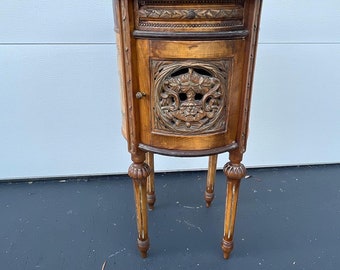 French Late 19th Century Louis XVI Antique Neoclassical Cylinder Nightstand Side End, Bed Table Hand Painted, Carved With Bevel Marble Top