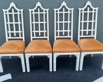 Set Of 4 Tall Back Pagoda Faux Bamboo Dining Chairs