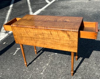 19th Century Sheraton Tiger Maple Drop Leaf Table