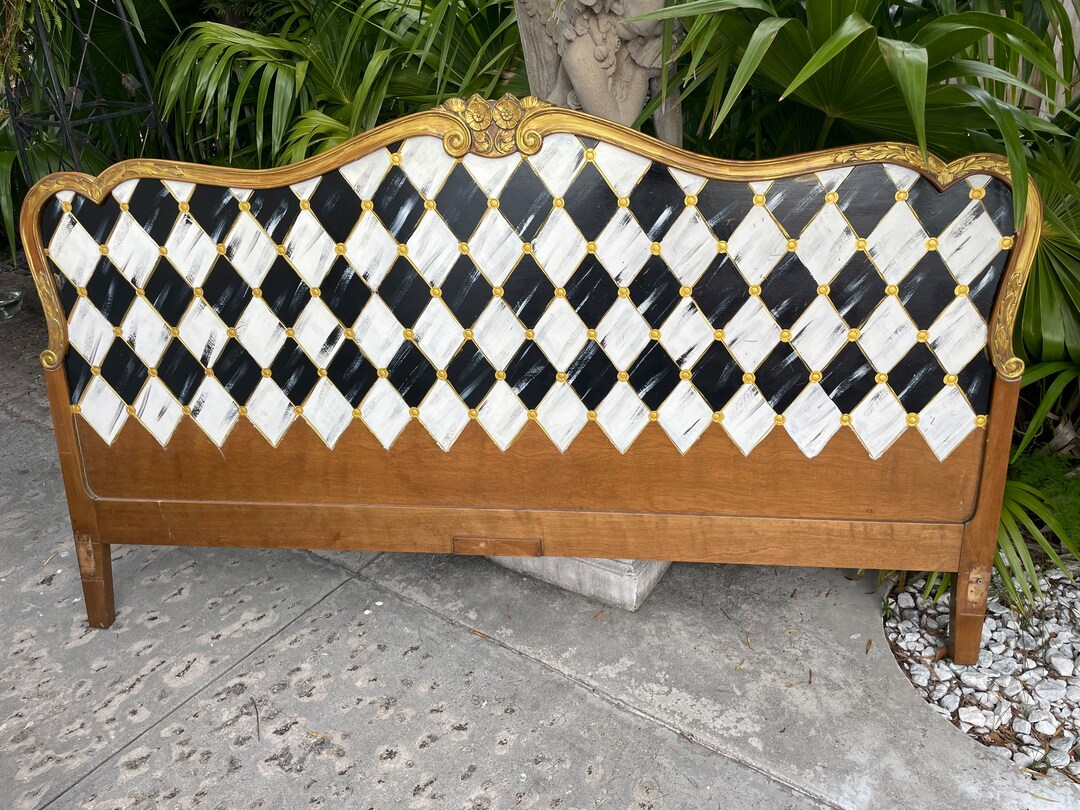 Paris Apt Carved French Harlequin Custom Painted King Wood Headboard Etsy