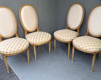 Set Of 4 Louis XVI Exaggerated Oval Back Dining Chairs