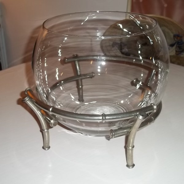 Hold For Lydia Vintage fishbowl with chrome faux bamboo stand /  hot trendy bowl / your GOLDFISH ARE WAITING!