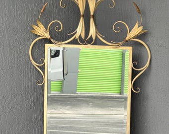 Vintage 60 1/2 Tall Iron Wheat Sheaf Wall Mirror Wheat Coloring