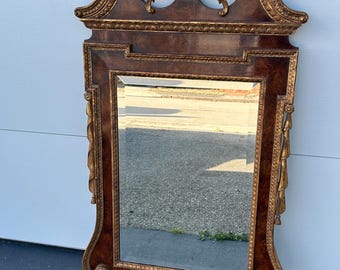 Solid Wood Georgian Vertical Burlwood Mirror With Swags And Gilding