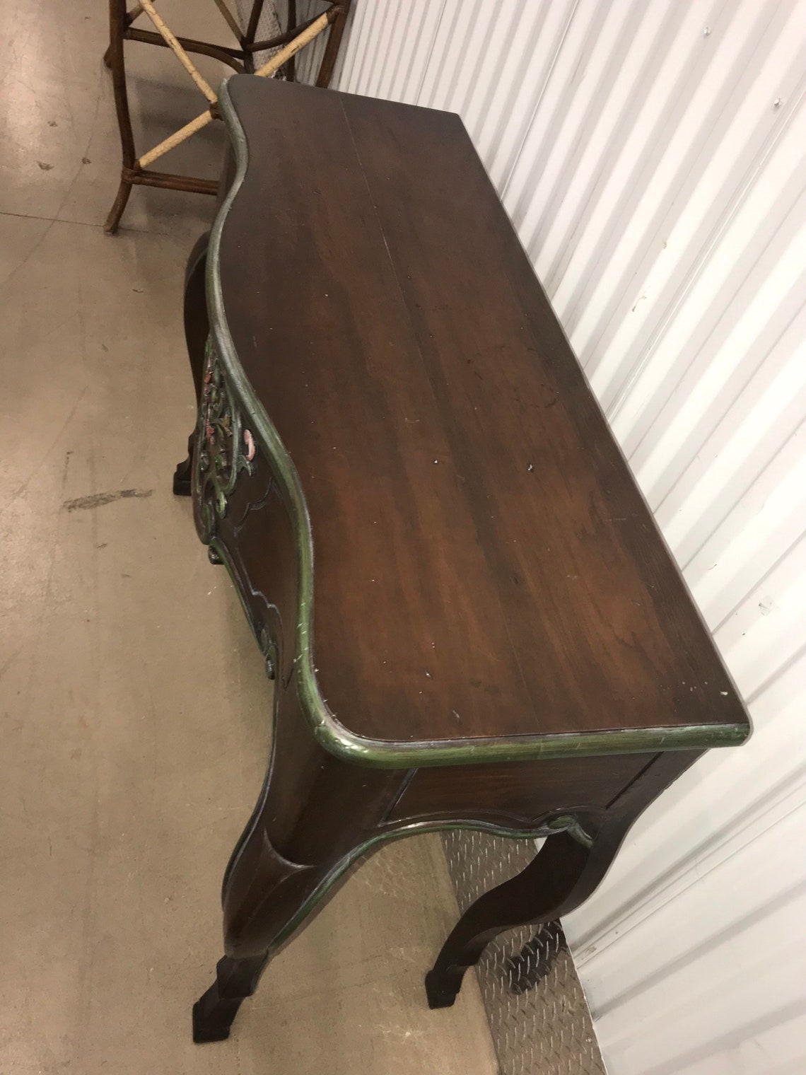 Carved Dark Wood Entry Console With Hand Painted Flowers / - Etsy